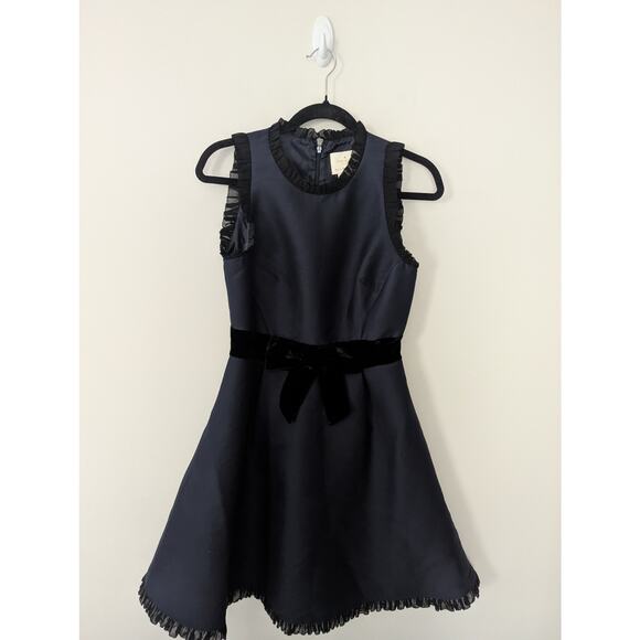 Kate Spade Velvet Bow Fit And Flare Navy Dress - Picture 4 of 7